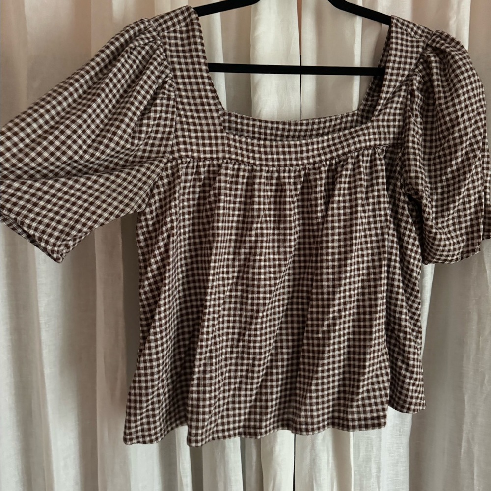 Brown Checkered Women's Top